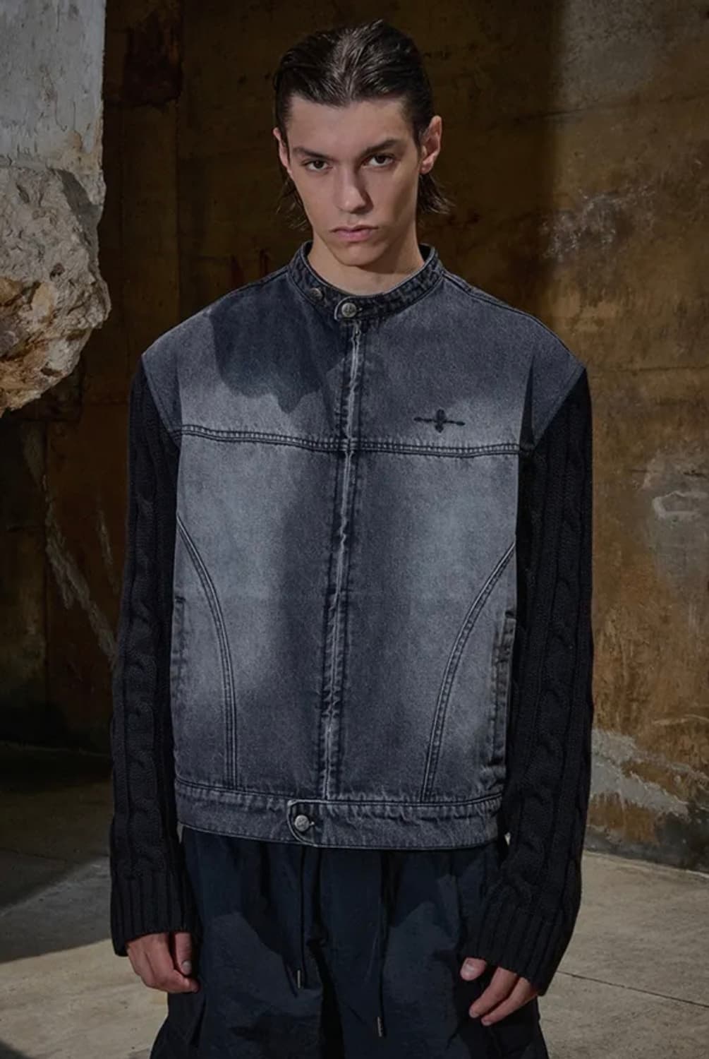 낫포너드 Knit Sleeve Denim Jacket - Black XL 상품이미지1