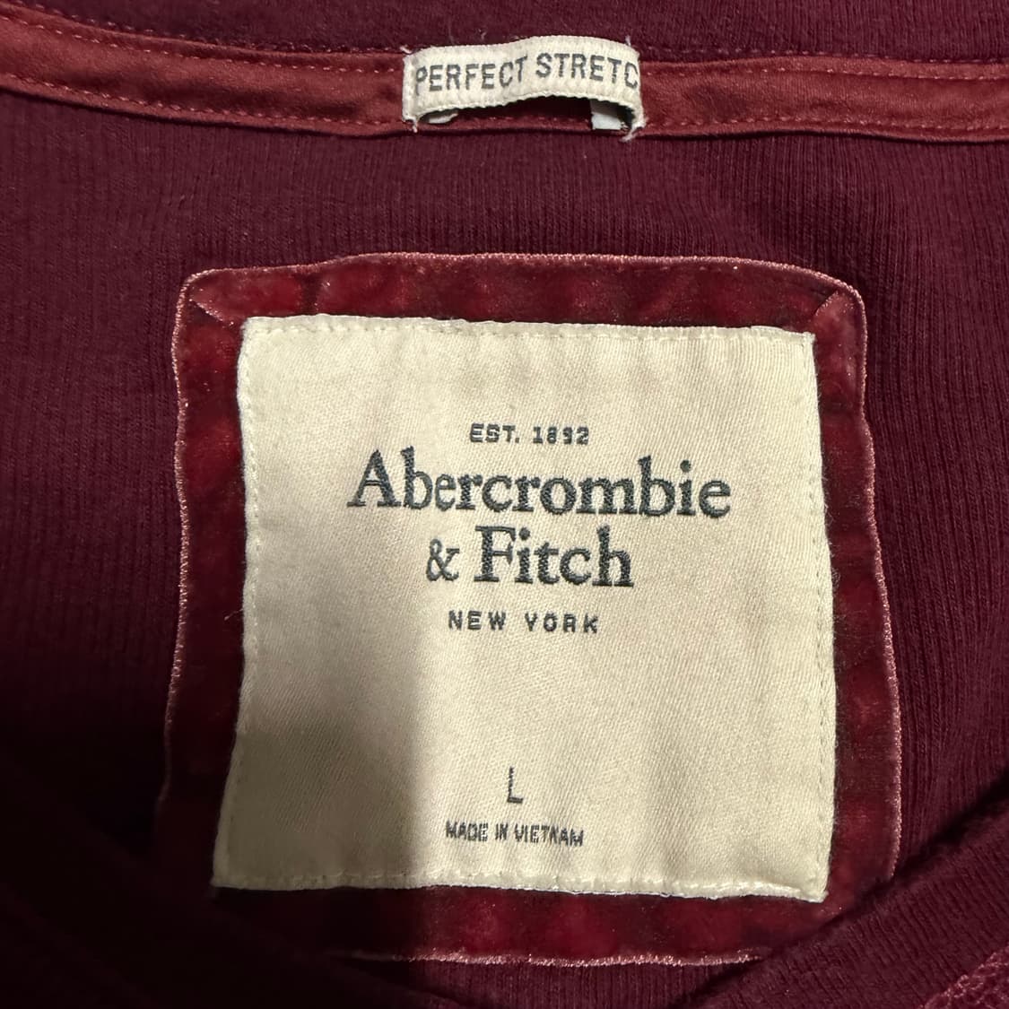 딱붙핏 아베크롬비 버건디 와플 긴팔티셔츠 L 상품이미지3