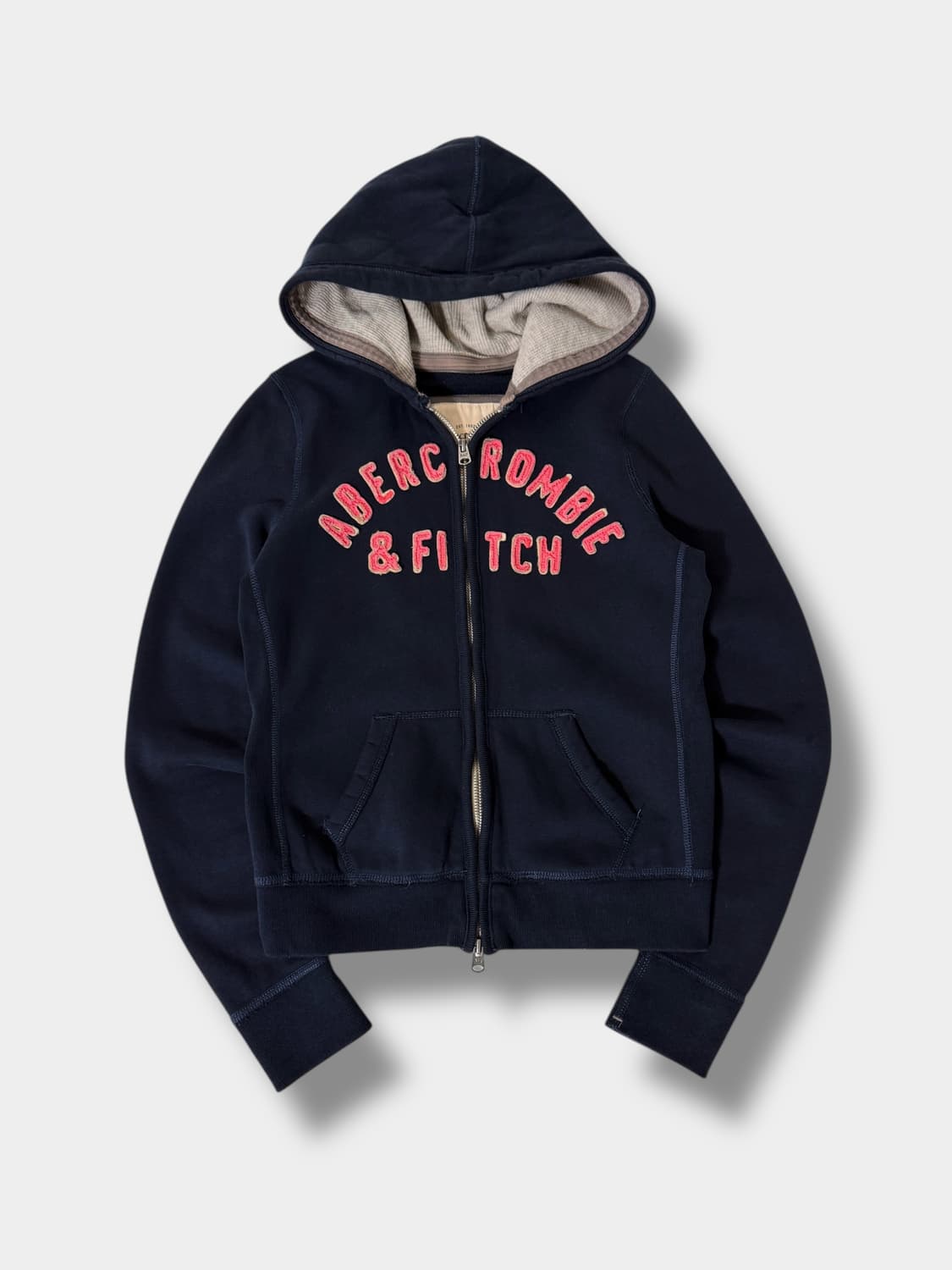 아베크롬비 00‘s 핑크 패치 로고 네이비 스웻 후드집업 상품이미지1