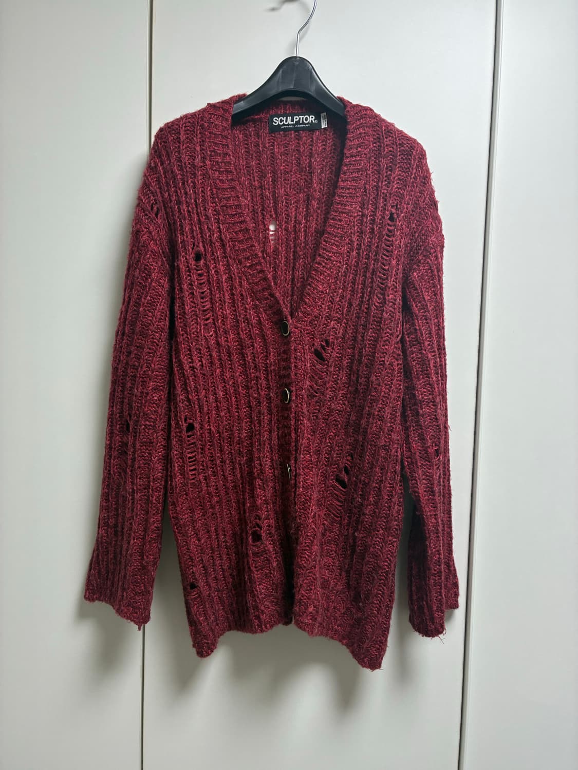 Damaged Chunky Cardigan Heather Red 상품이미지4