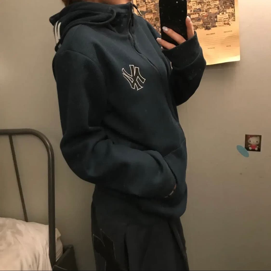 MLB 엠엘비 기모 다크그린 와플 후드집업 상품이미지2