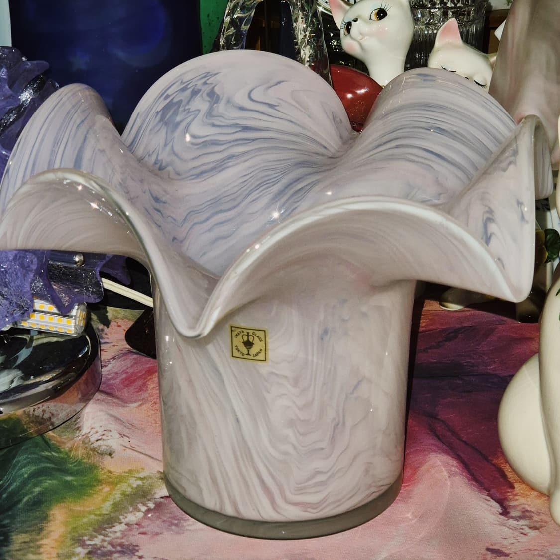 70s 이와타 아트글라스 꽃잎 마블 탁상 램프 상품이미지9