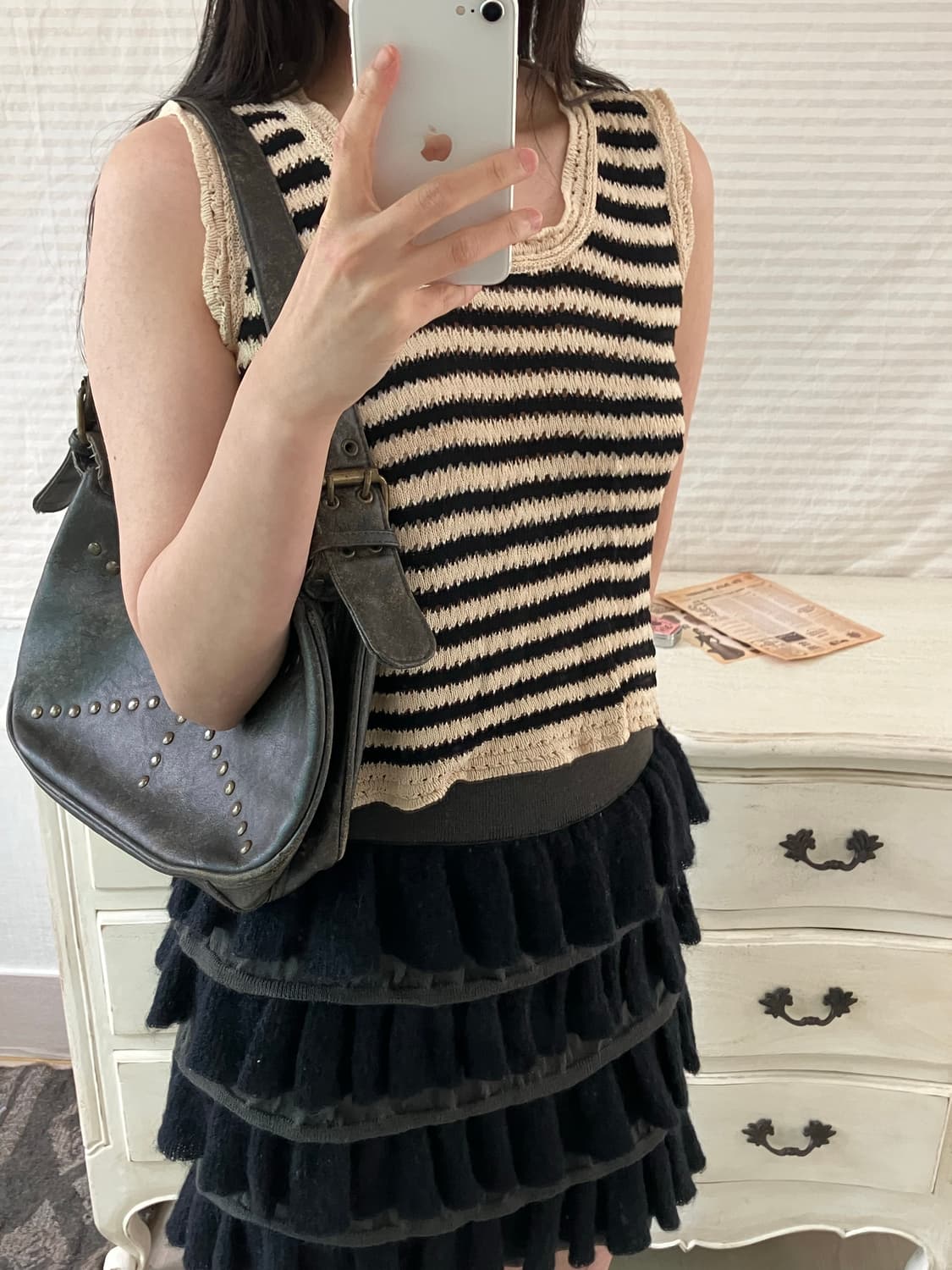 jpn vintage 아이보리 블랙 스트라이프 니트 조끼 y2k 스트릿  상품이미지1