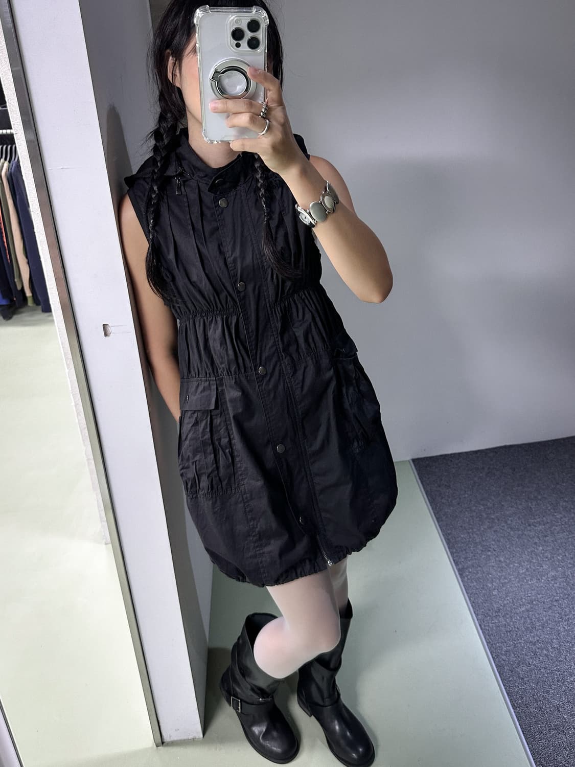 black shirring hood zip jacket 상품이미지3
