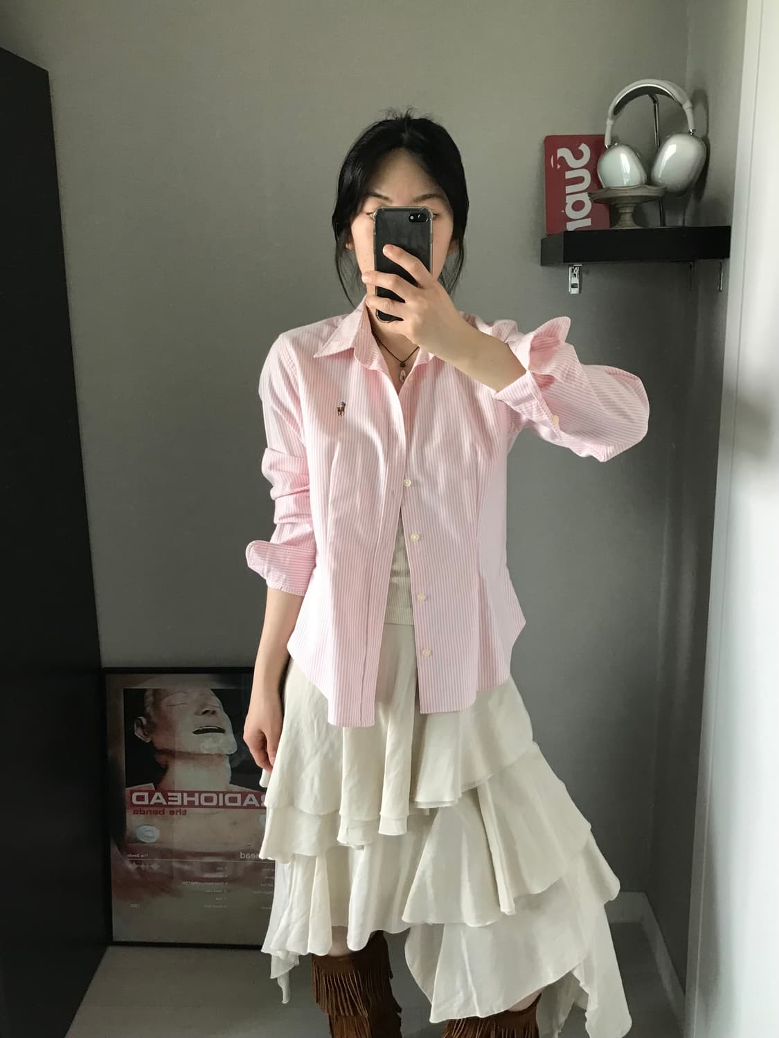 폴로 랄프로렌 포니 로고 스트라이프 핑크 셔츠 상품이미지3