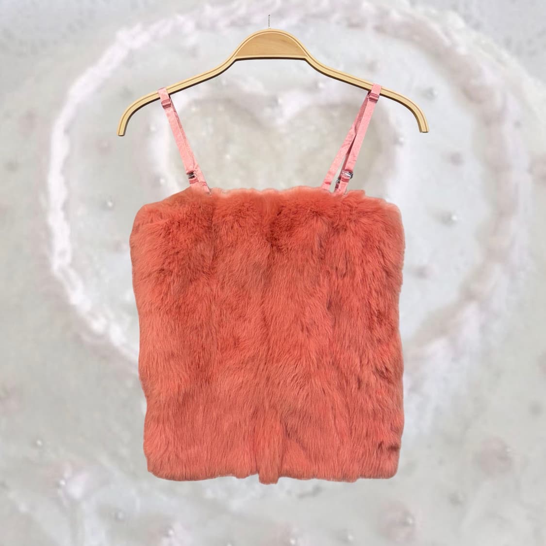 일본 빈티지 핑크 리얼 래빗 퍼 슬리브리스 끈 나시 갸루 키치 토끼털 상품이미지1