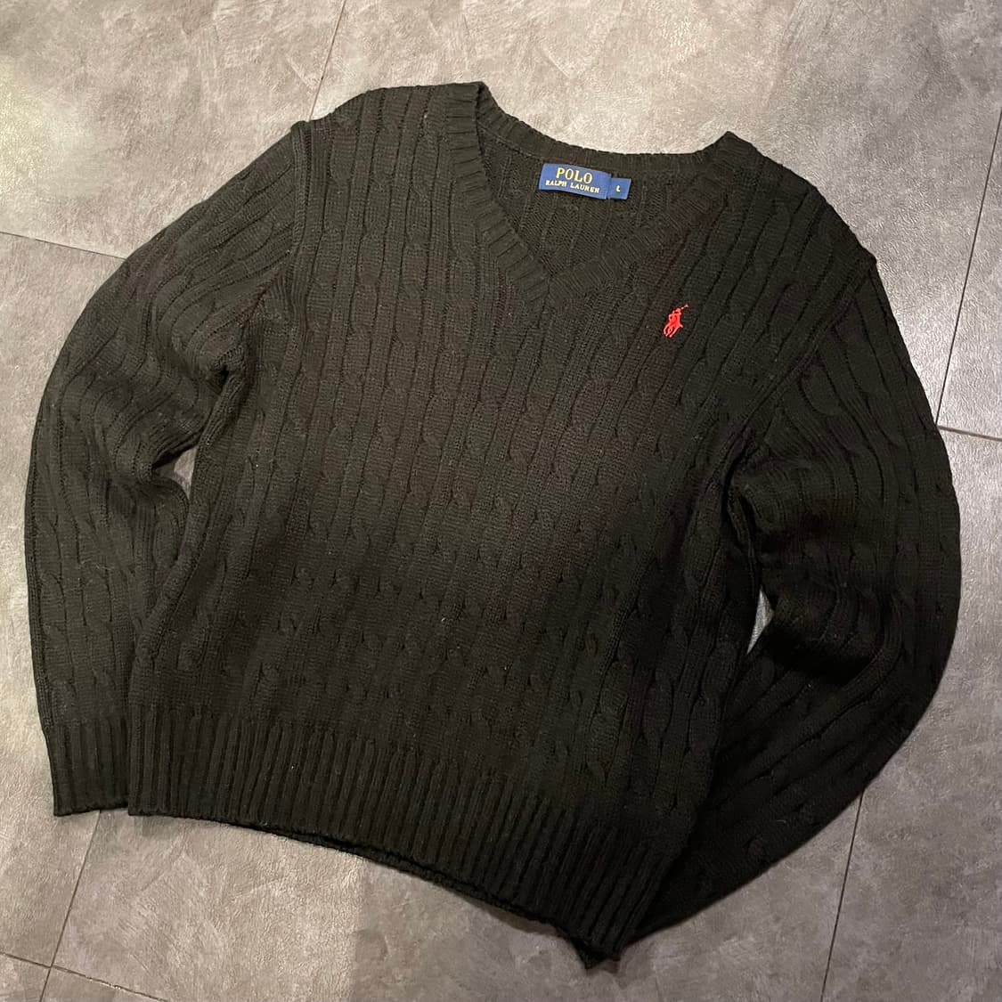 [IM] polo 폴로랄프로렌 꽈배기 V넥 블랙 니트 상품이미지1