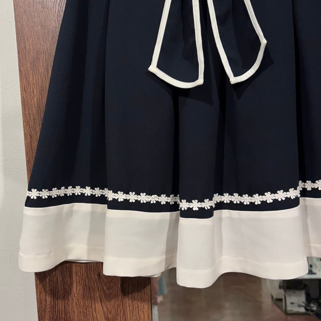 일본 빈티지 갸루 네이비 배색 파이핑 리본 스커트 공겜여주 상품이미지6