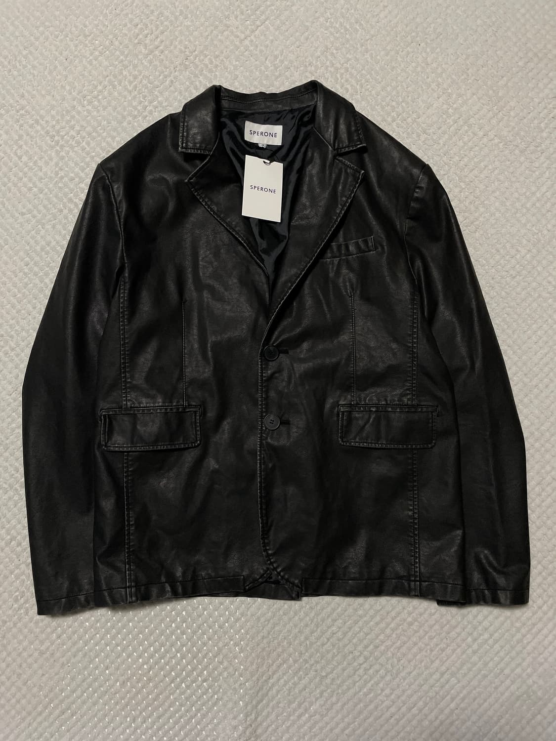 SPERONE 스페로네 비건 레더 오버사이즈 미니멀 2버튼 워싱 레더 상품이미지3