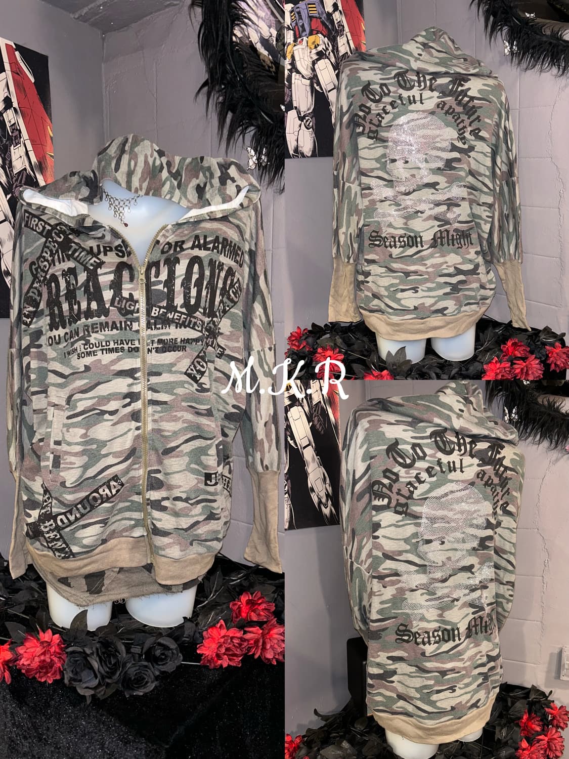 MKR 엠케이알 카모 큐빅 해골 후드집업 펑크갸루y2k 상품이미지2