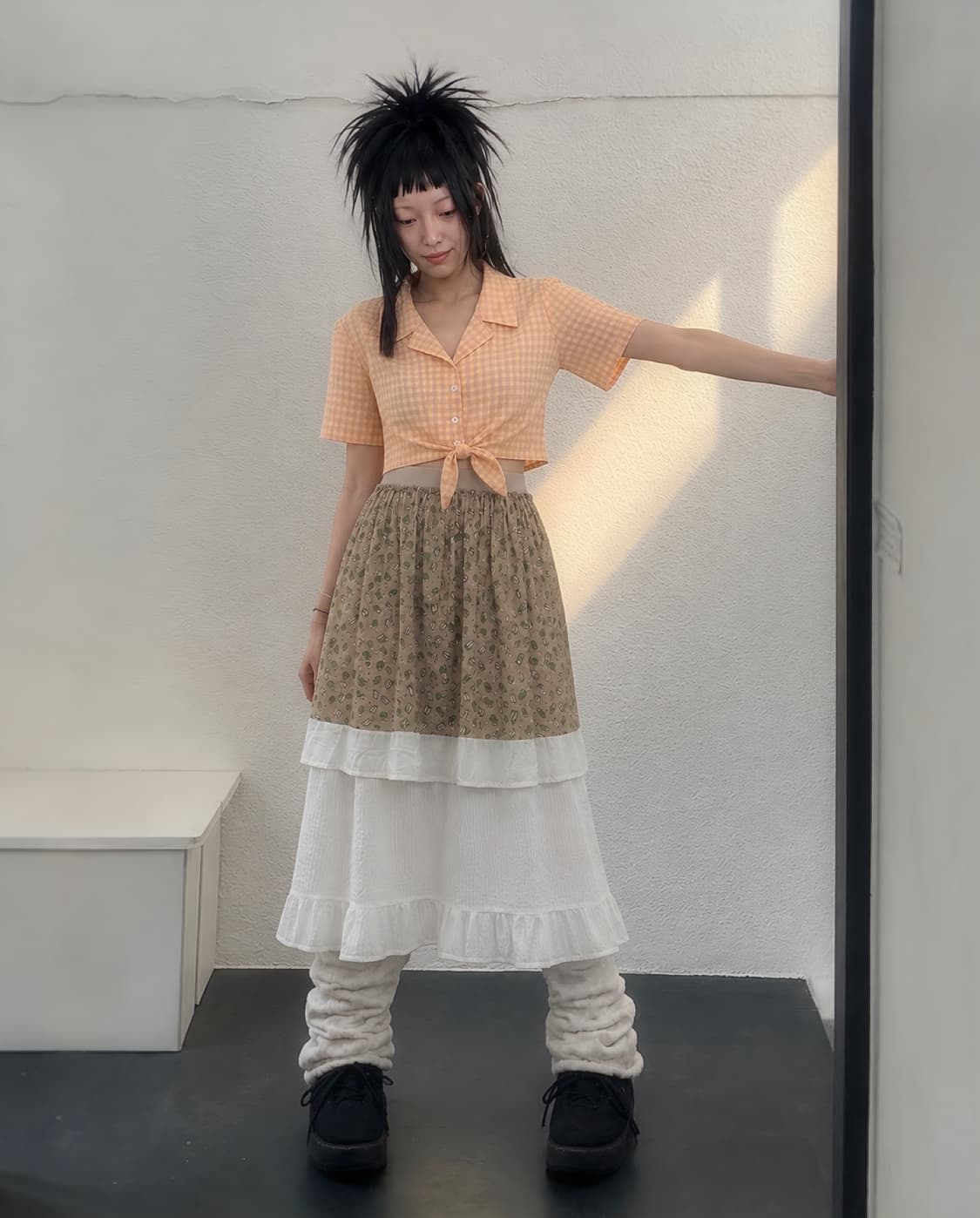 오렌지 체크 무늬 코디 set 상품이미지3