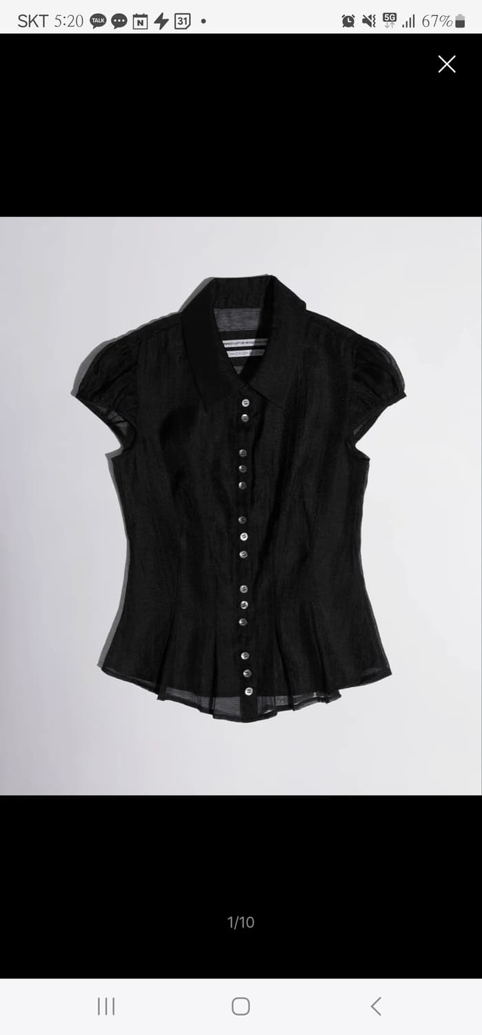 스컬프터 Sheer Pleated Hem Blouse Black 상품이미지1