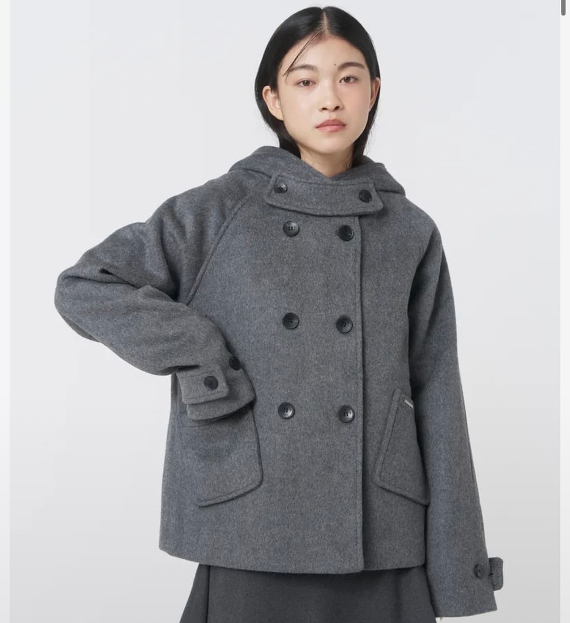 미세키서울 후디 더블 버튼 코트 차콜 상품이미지1