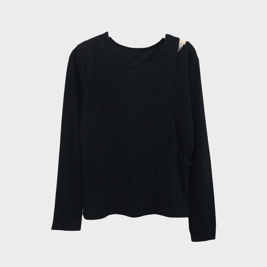 블랙 골지 트임 긴팔 티셔츠 61162 상품이미지1