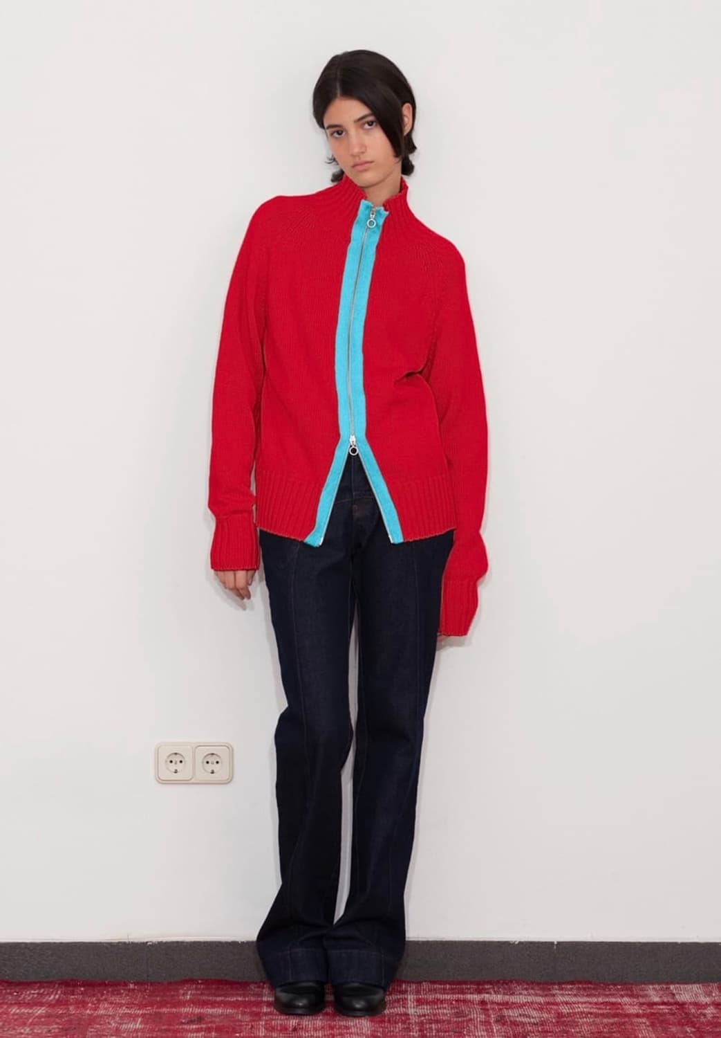 에드워드커밍 CHAKRA 니트 트랙자켓 Red & Turquoise 상품이미지1