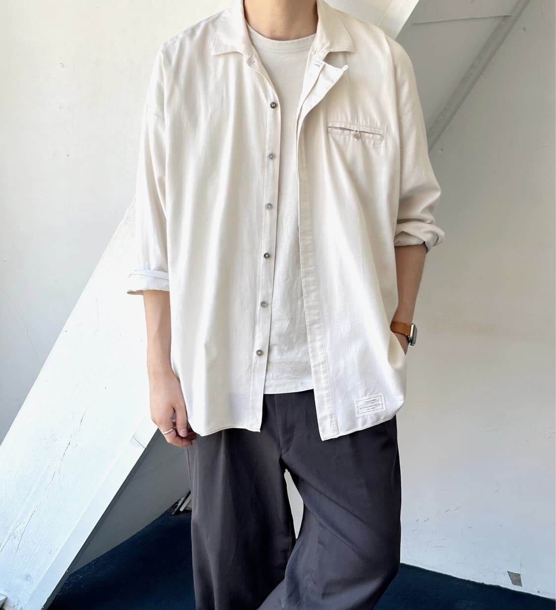 Design collar brushed cotton shirt 상품이미지10