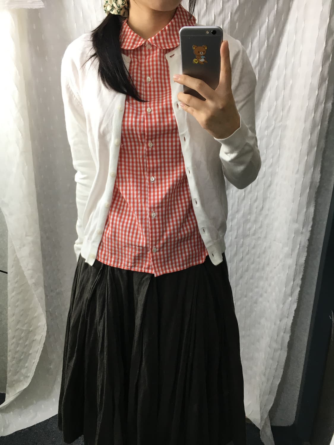 레드 체크 둥근 카라 블라우스 상품이미지4