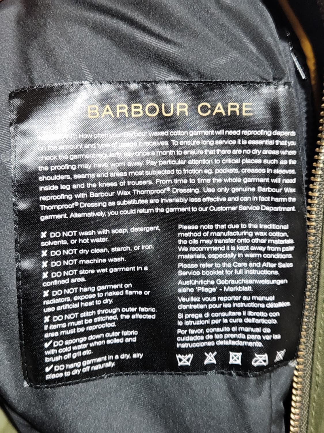 (M) 바버 인터내셔널 왁싱자켓 카키 왁스점퍼 매장판  상품이미지5