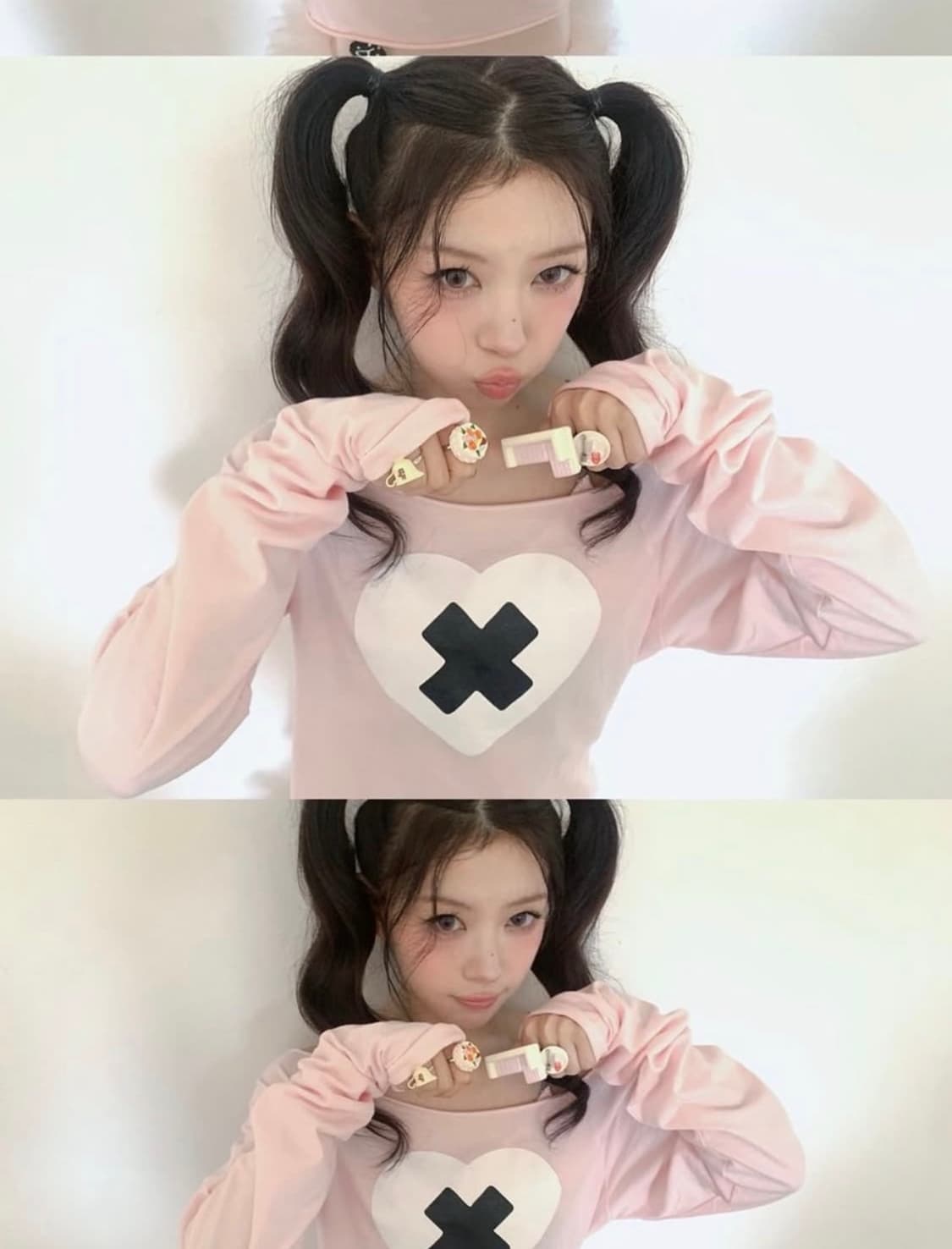 (아일릿모카착용)샵페어리 하트 컷 크로스 오프탑 상품이미지1