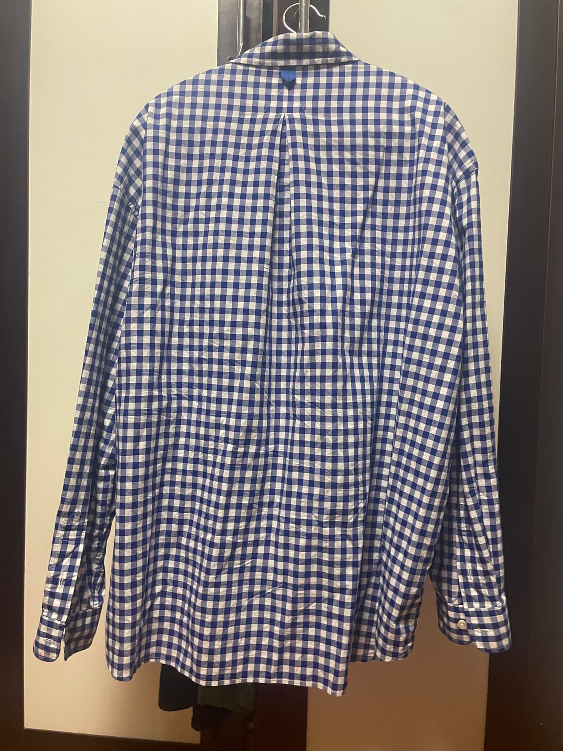 소프터 깅엄 체크셔츠Gingham Wide Shirt White Blue 상품이미지4