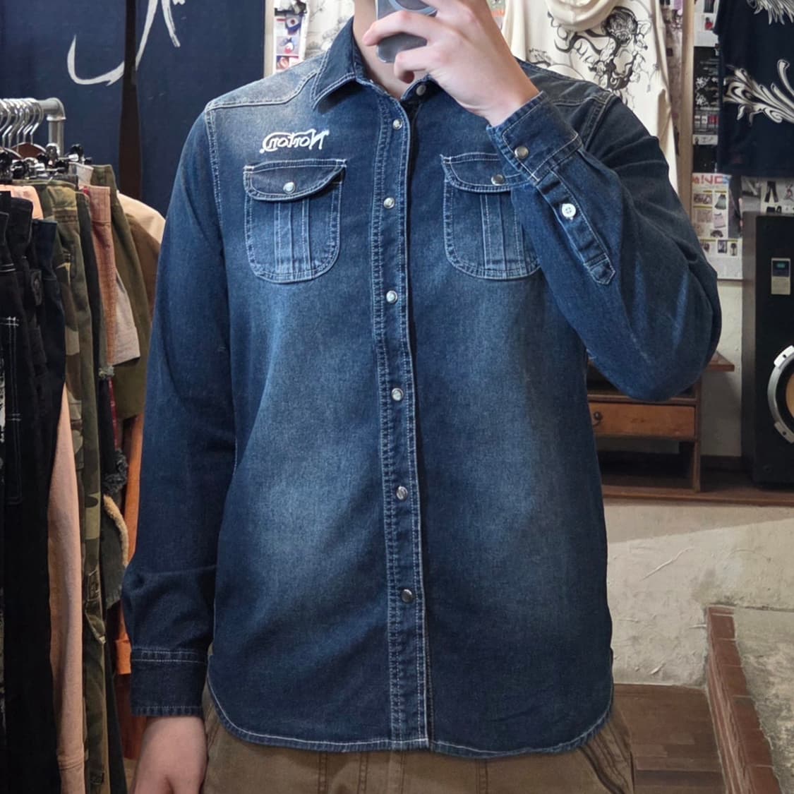 JPN 노턴 백자수 데님 셔츠 상품이미지2