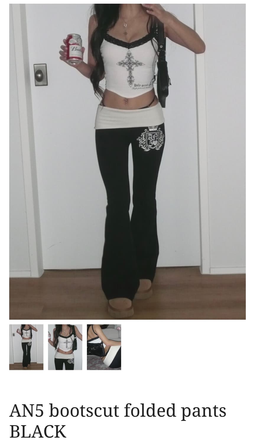 엔젤넘버555 부츠컷 폴디드 팬츠 블랙 상품이미지1