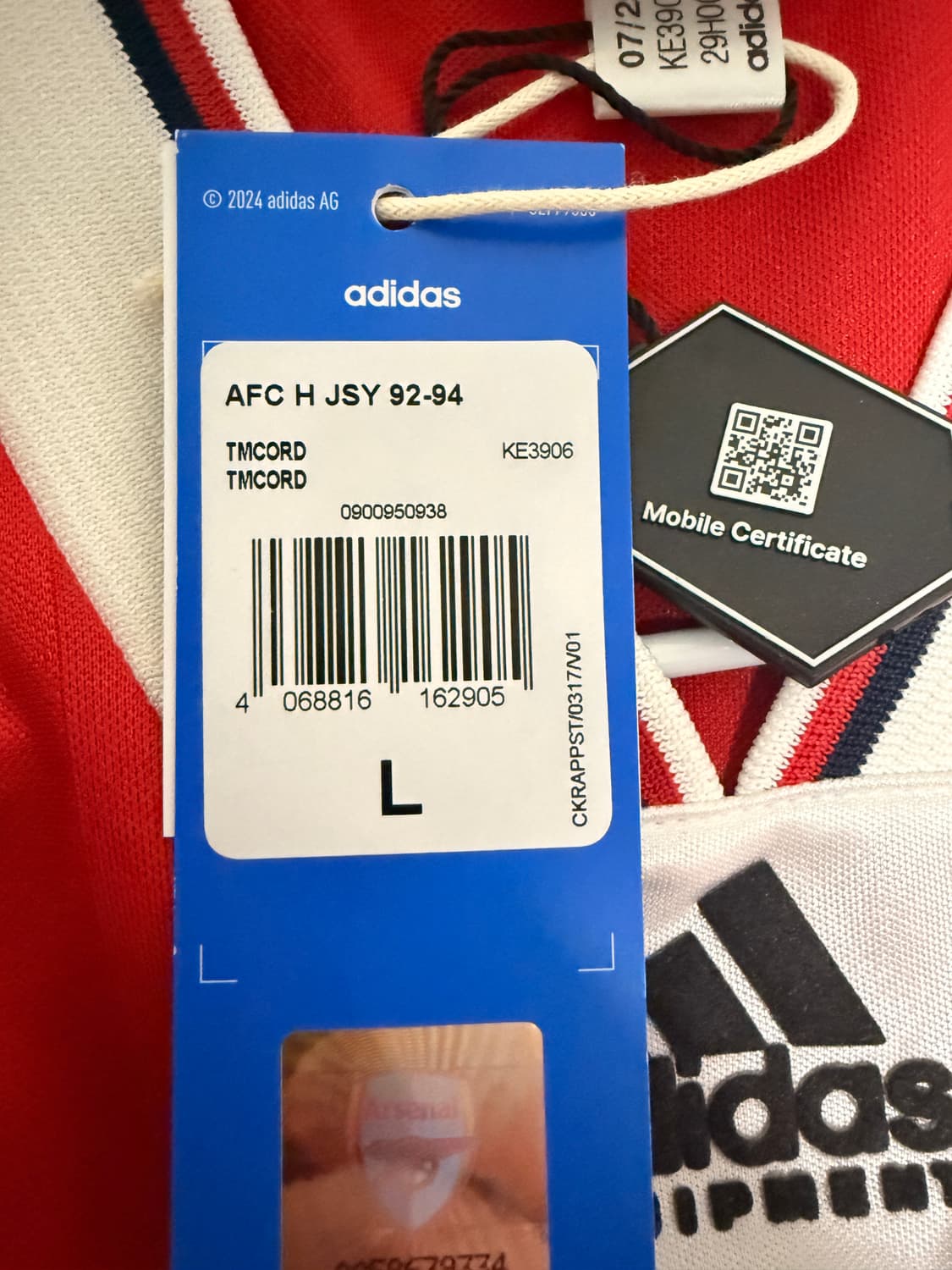 92-94 아스날 홈 저지 리이슈 Kr-L 상품이미지2