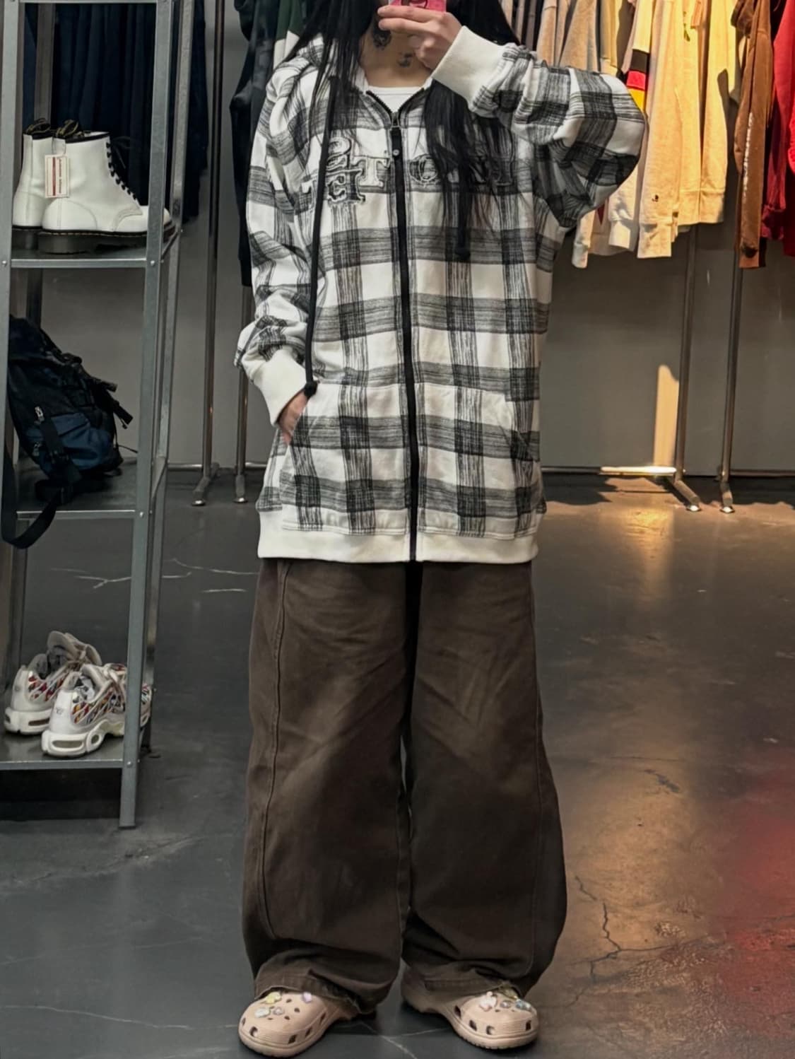 빈티지 그레이 체크 후드집업 A3310 상품이미지1