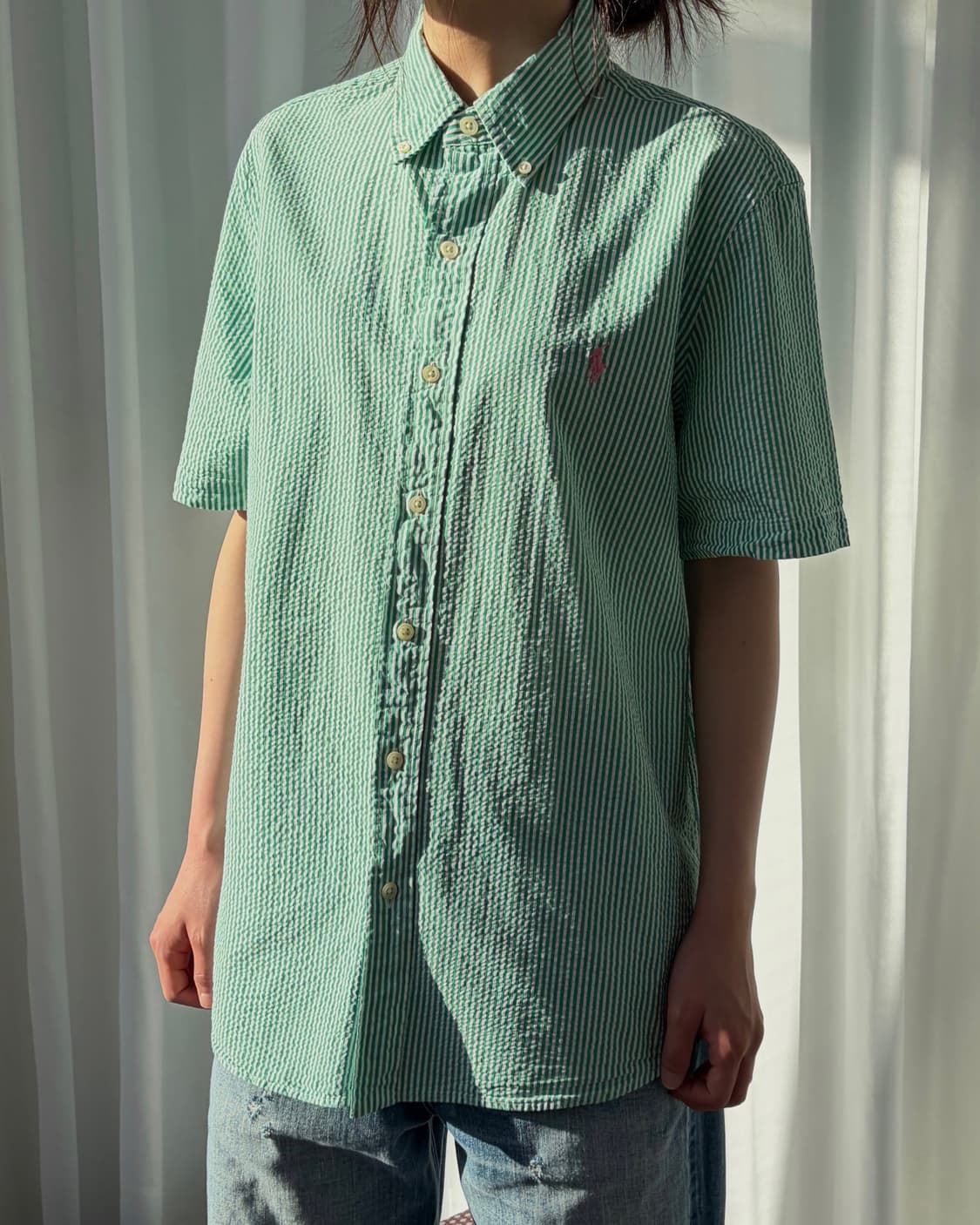 [M]폴로 랄프로렌 시어서커 클래식핏 스트라이프 반팔 셔츠 상품이미지1