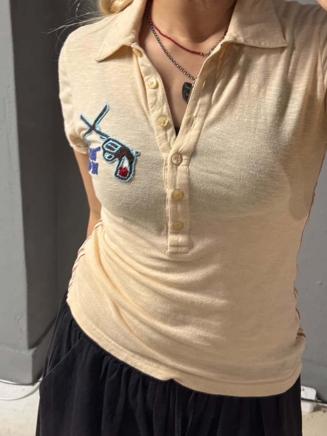 back skull point button collar tee 상품이미지3