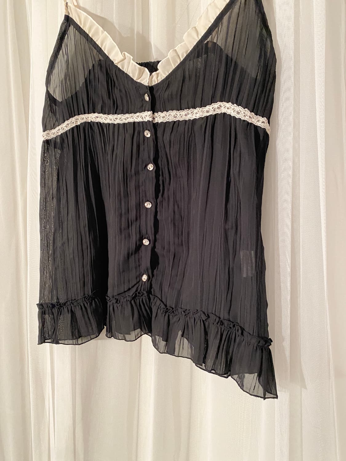 Black Lace Ruffle Sheer Slip Top 상품이미지3