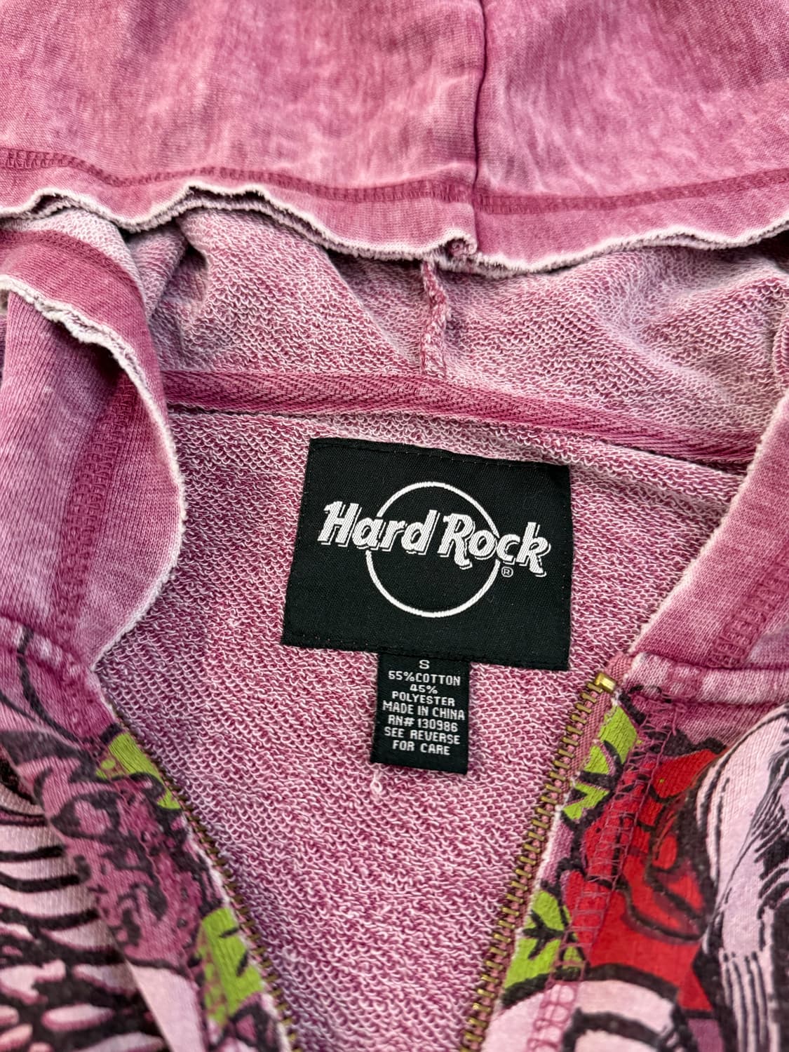 00s 하드락카페 y2k 딱붙핏 프린팅 핑크 후드집업 상품이미지5