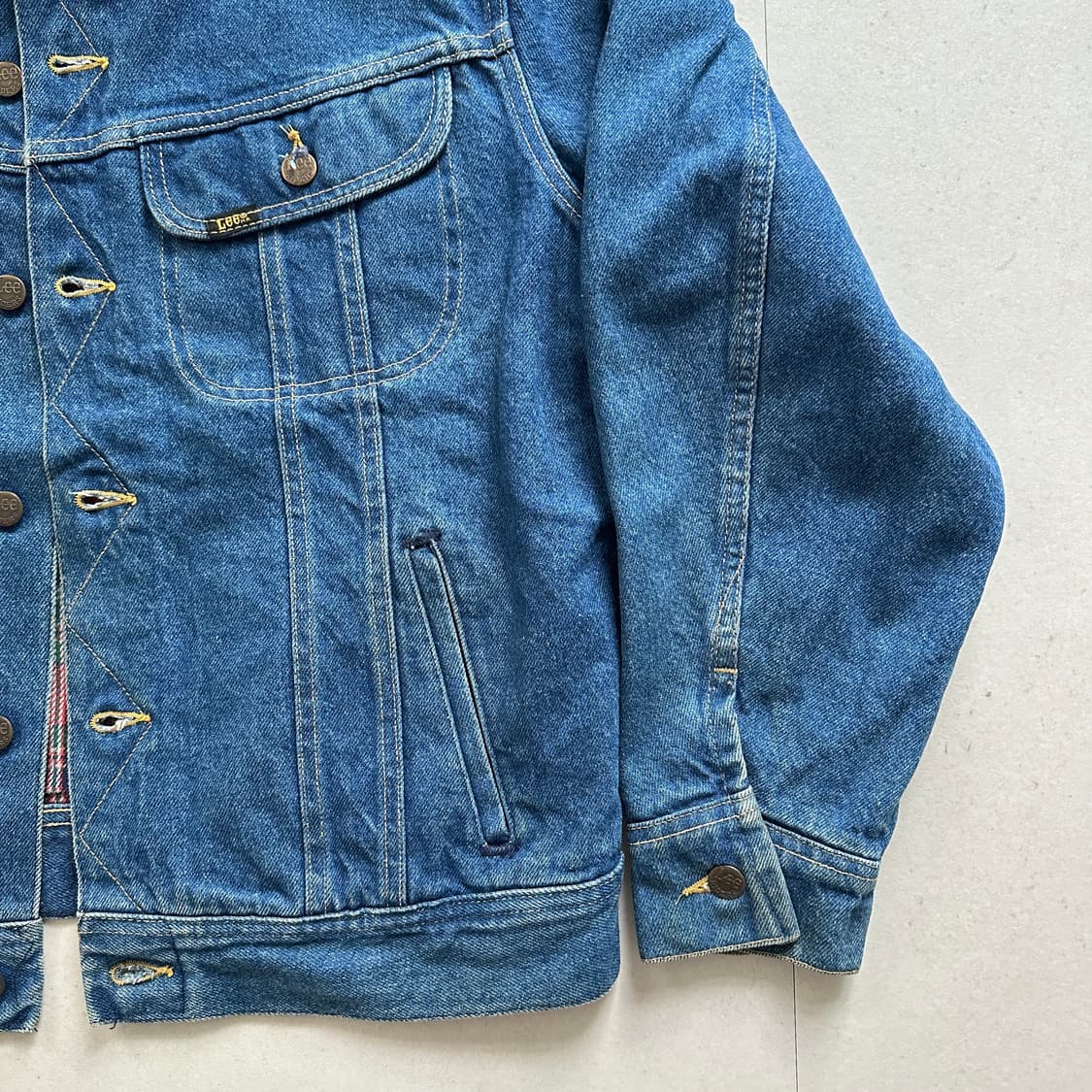 70s 리 체크안감 트러커 데님자켓 MADE IN USA 상품이미지4