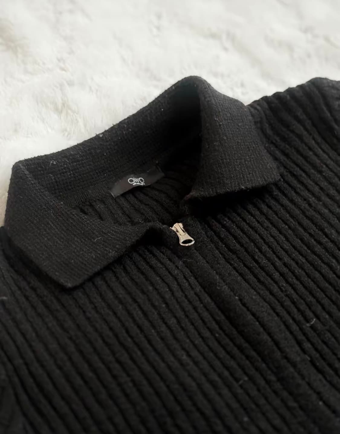 허리 잘록핏 블랙 골지 투웨이 니트집업 상품이미지2