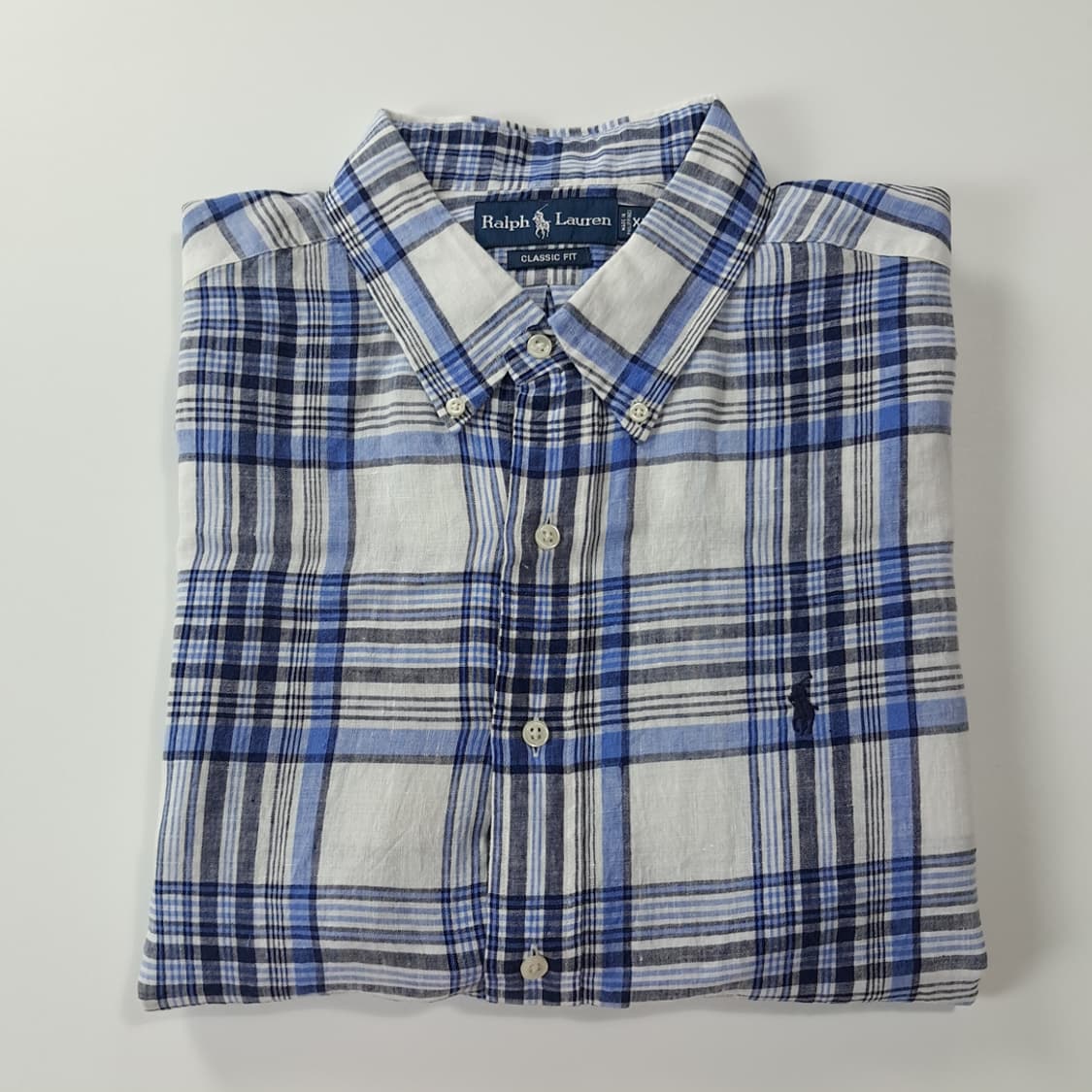 CK983 2XL 폴로 린넨 블루 마드라스 반팔 셔츠 남방 상품이미지8
