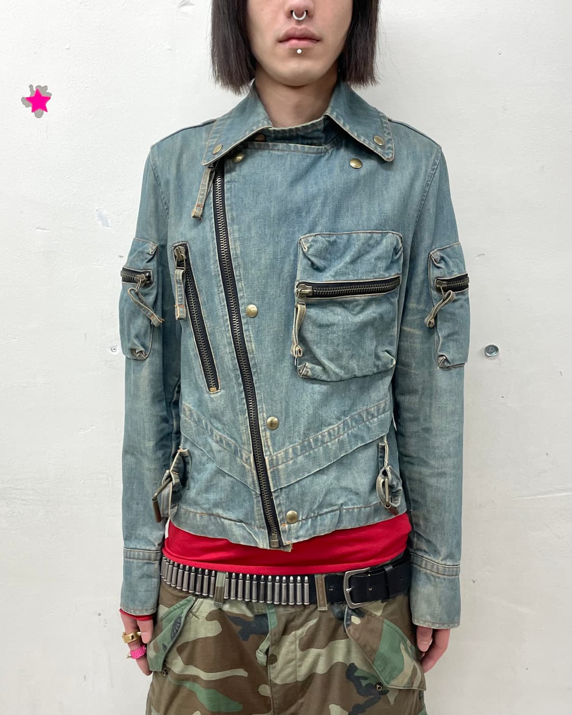Big pocket asymmetric wash denim jacket 상품이미지3