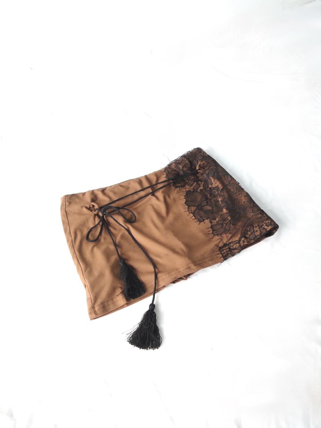 Lace tie mini skirt / brown 상품이미지1