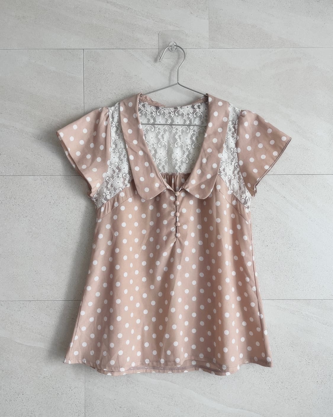 뮤트 오렌지 레이스 도트 블라우스 상품이미지1