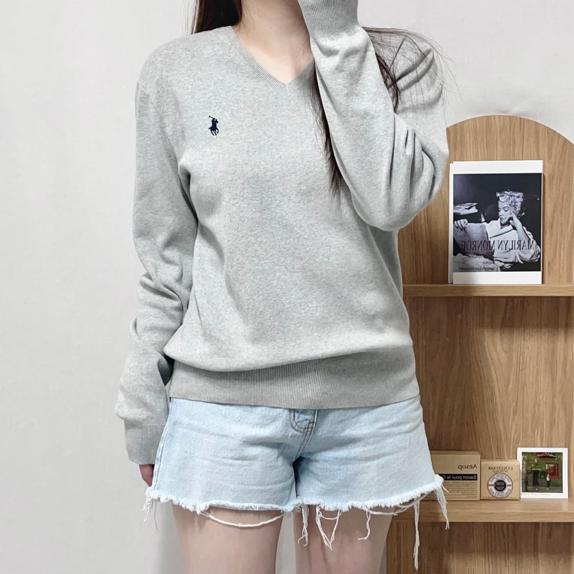 [정품] 폴로 그레이 / 네이비포니 피마코튼 브이넥 니트 [ M ] 상품이미지2