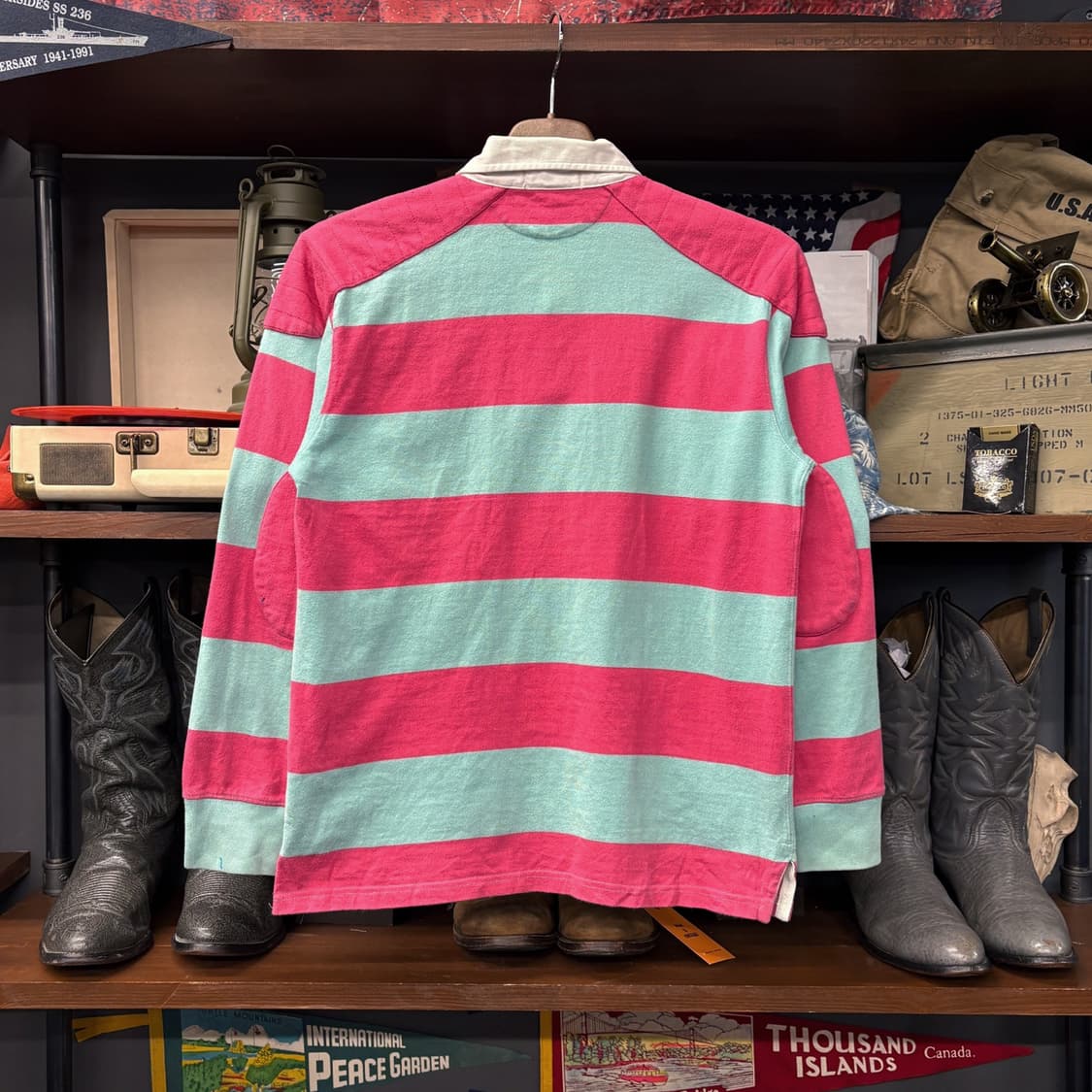 90s 폴로 랄프로렌 숄더패치 코튼캔디 스트라이프 럭비카라티 N606 상품이미지2