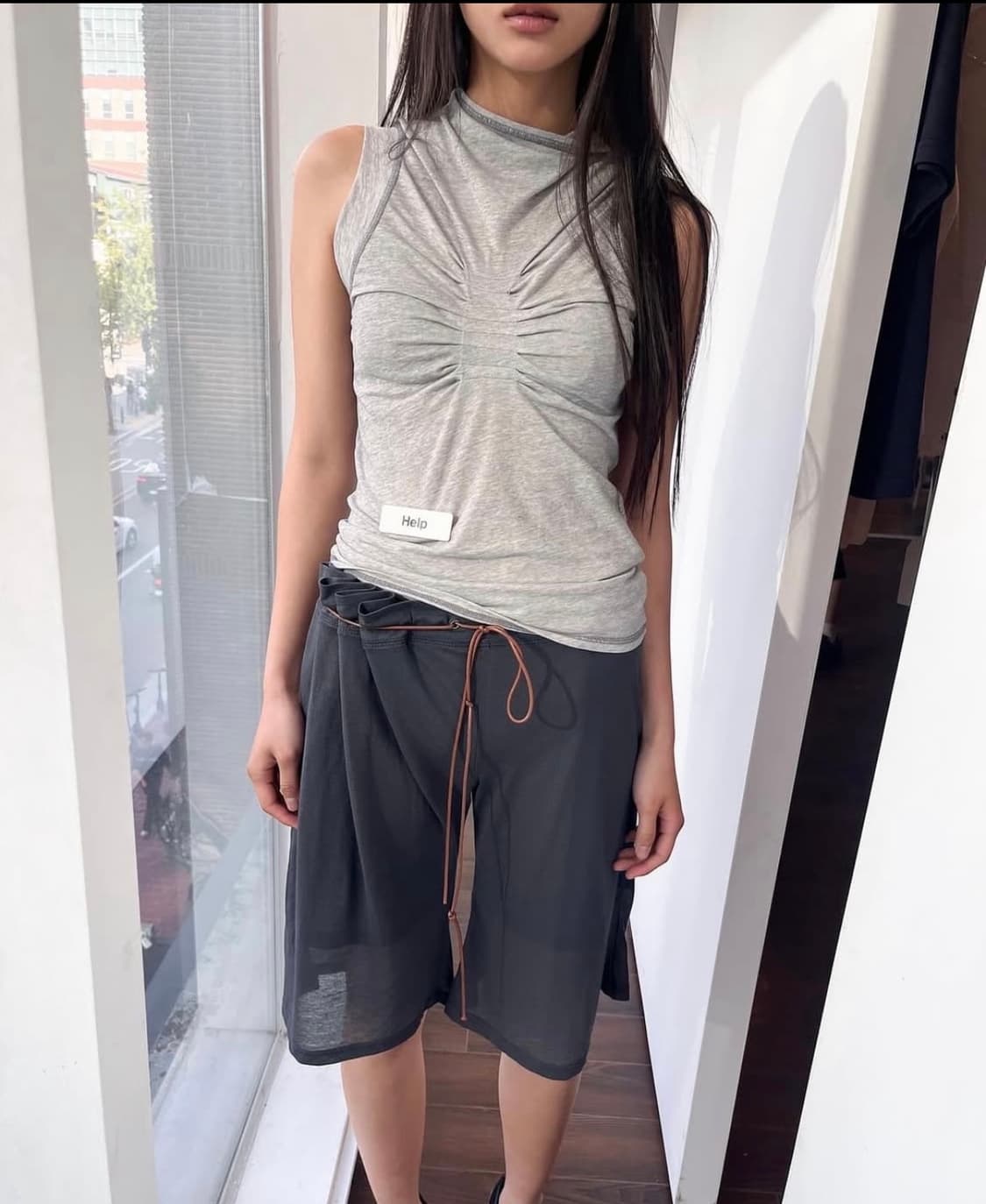 curtain half pants charcoal 상품이미지1