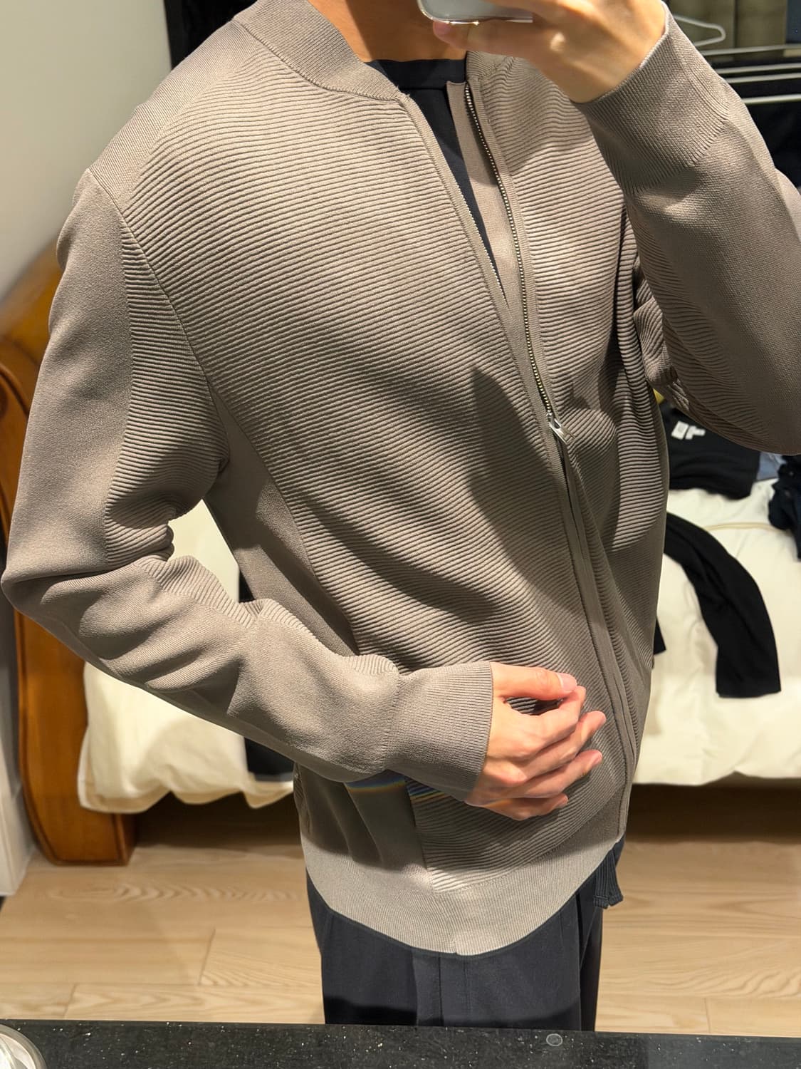 Cos 니티드 보머 자켓 머쉬룸 s 상품이미지4