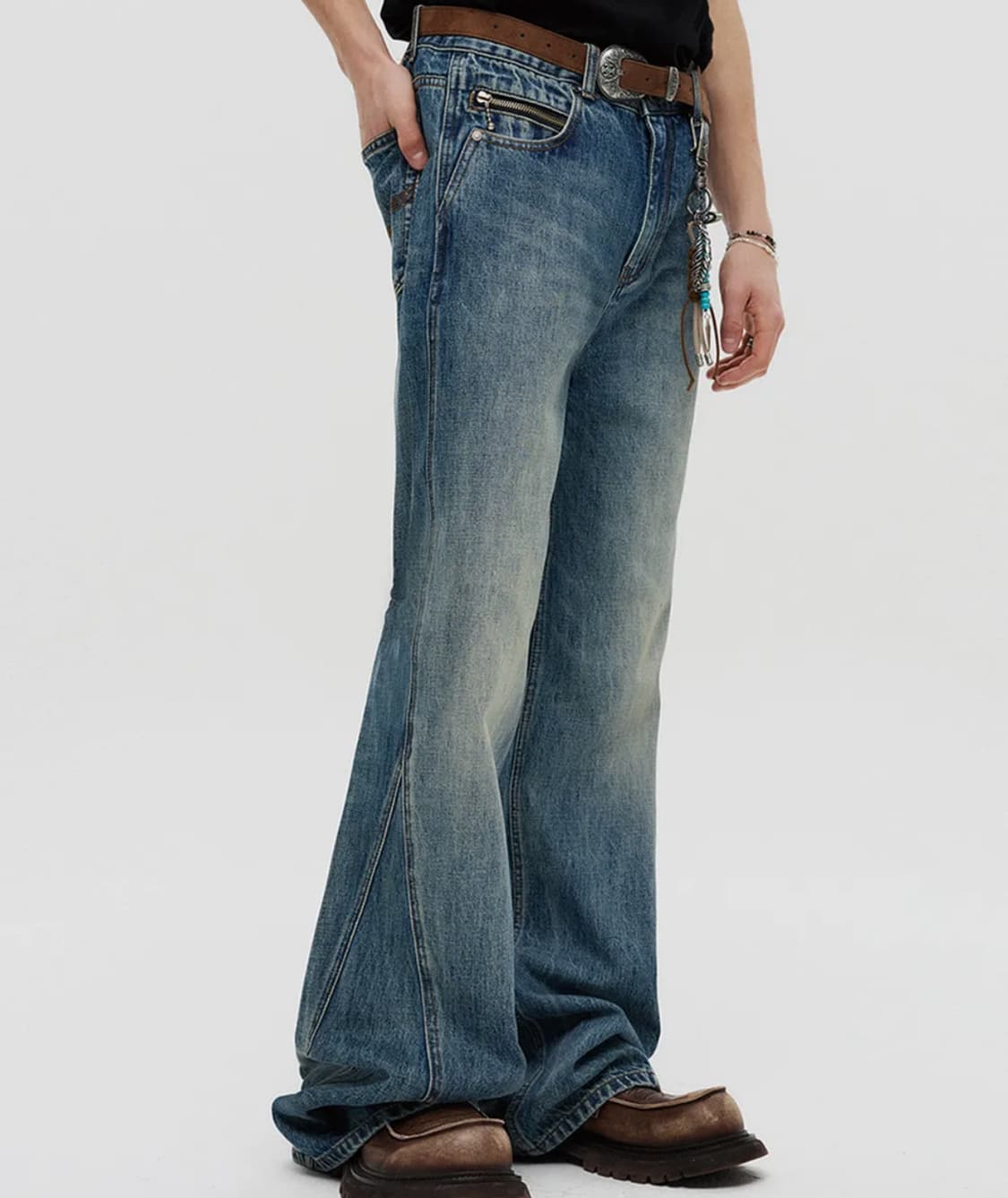 디앤에스알 커브드 플레어 데님 팬츠 블루 상품이미지1