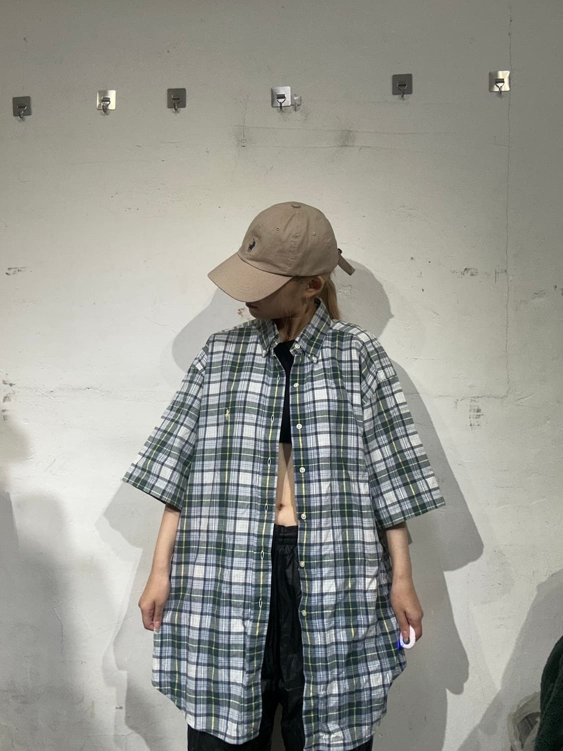 폴로 그린 체크 오버핏 반팔 셔츠 L 상품이미지2