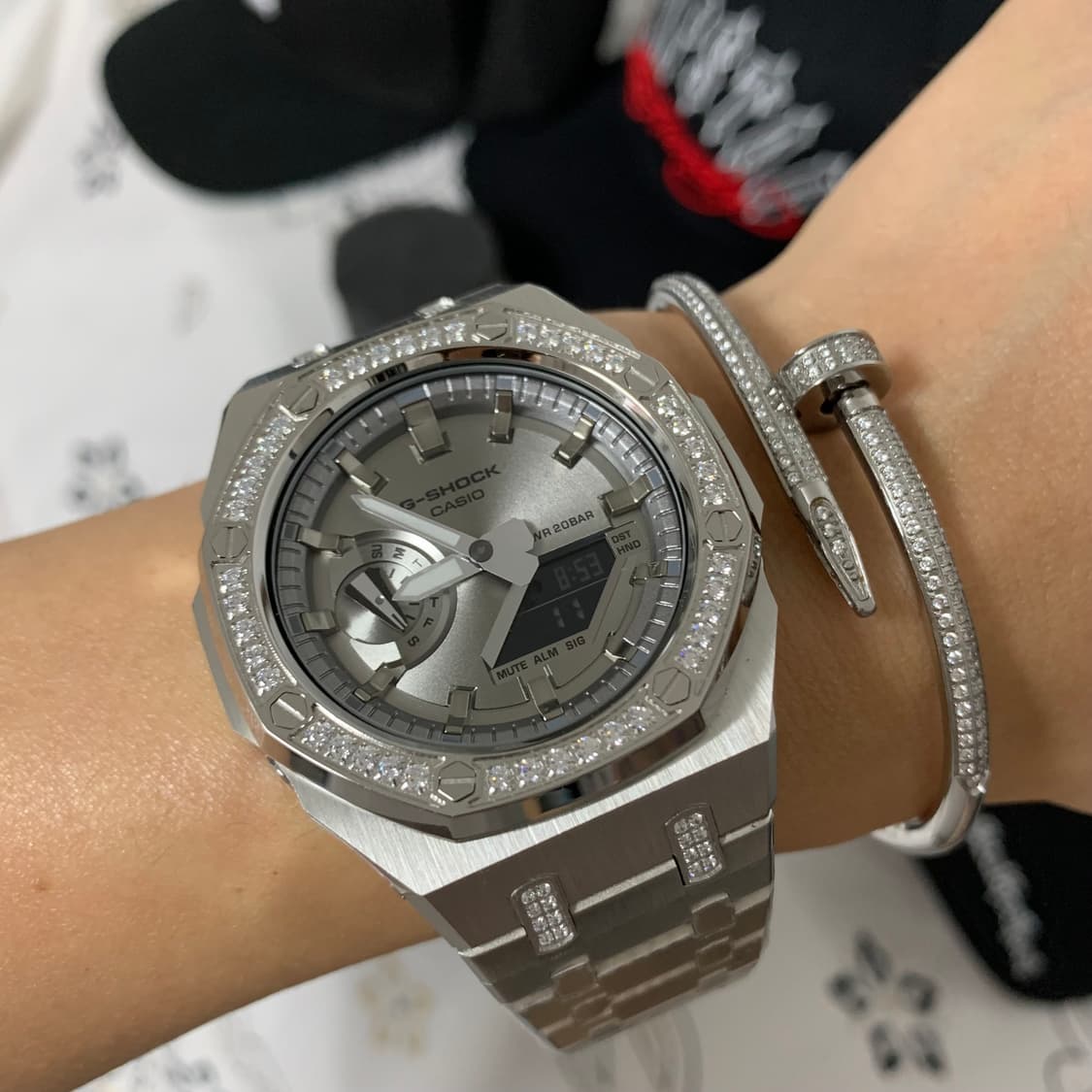 지샥 GA-2100 실버 지르코니아 파베 세팅 커스텀 시계 상품이미지6