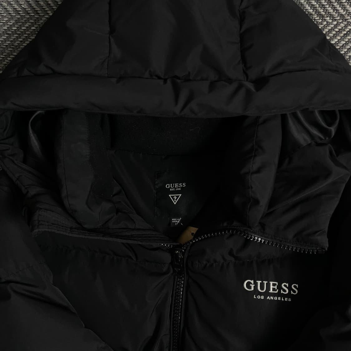 게스 덕다운 후드 롱패딩 블랙y 4503 상품이미지6