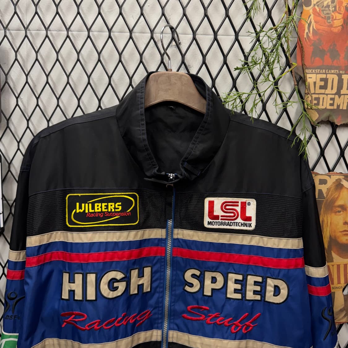 90s 스피글러 나일론 레이싱 자켓 전후면 로고 포인트 블루 블랙 상품이미지3