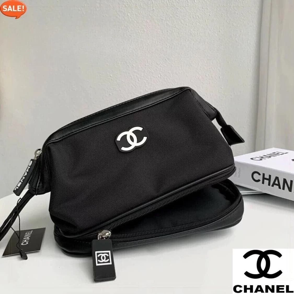 샤넬뷰티 화이트 로고 빅 파우치 클러치 블랙  상품이미지6