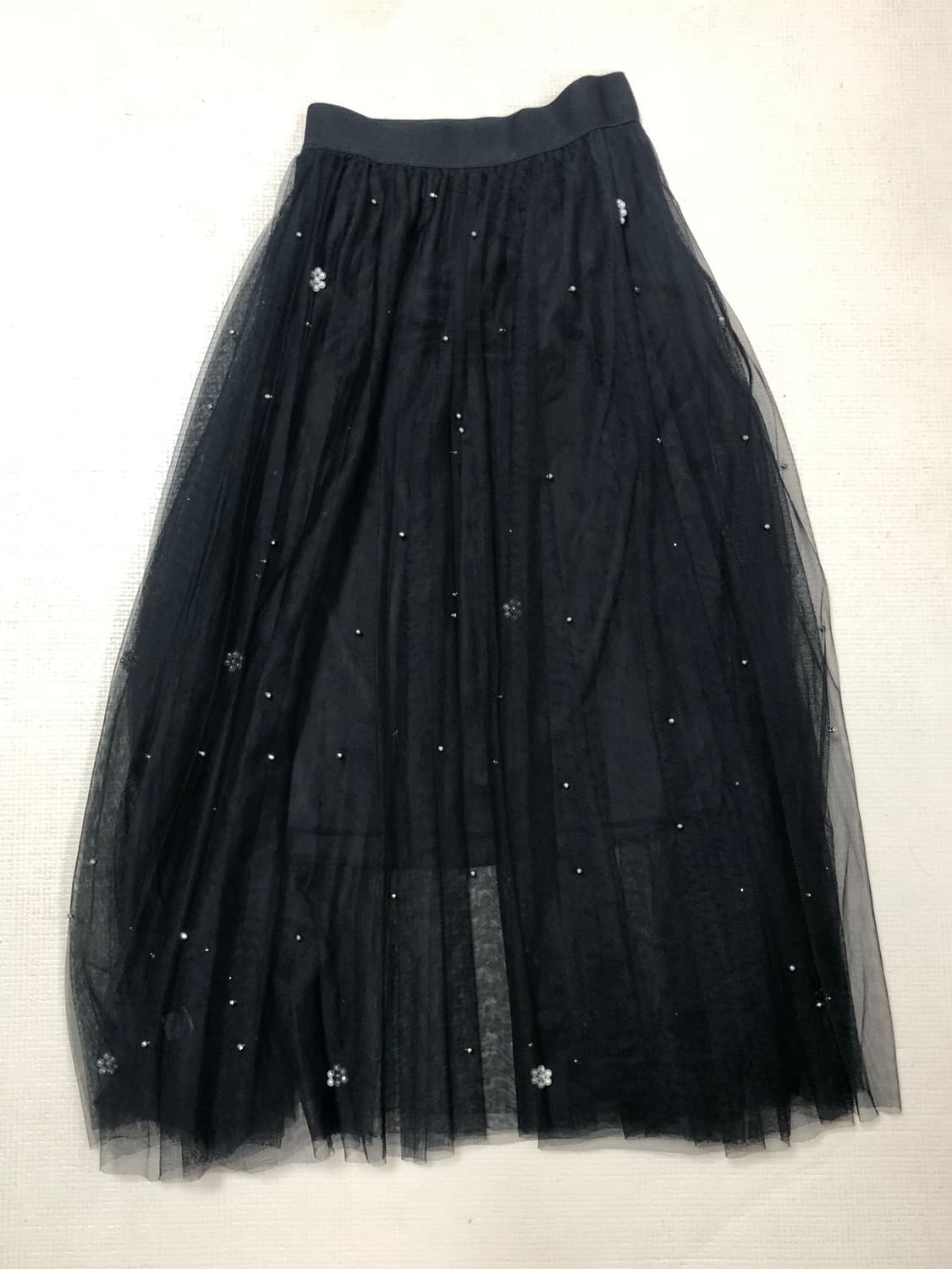빈티지 블랙 레이스 펄 롱 스커트 상품이미지7
