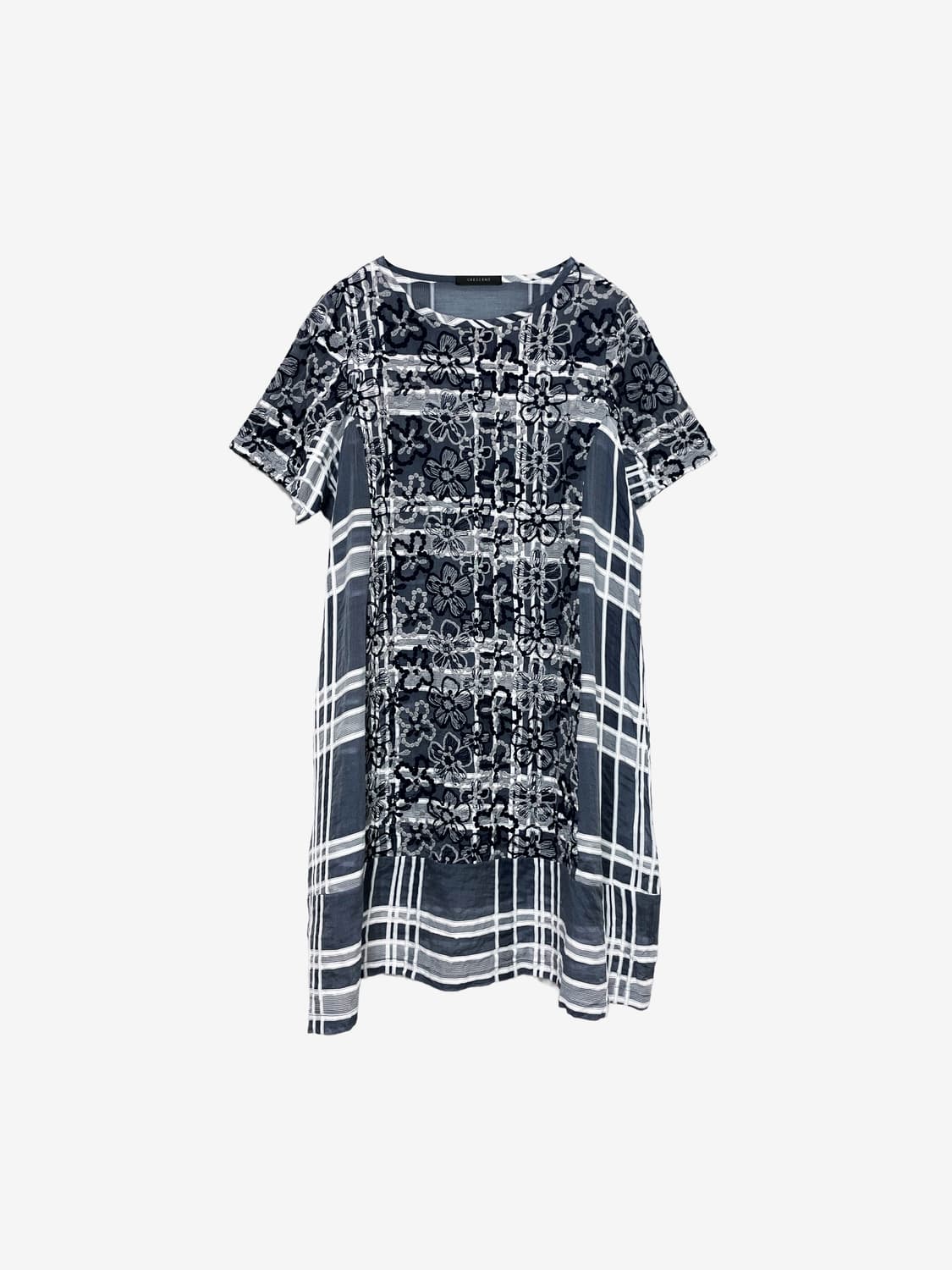 Sheer Flower Check Dress - Navy 상품이미지4